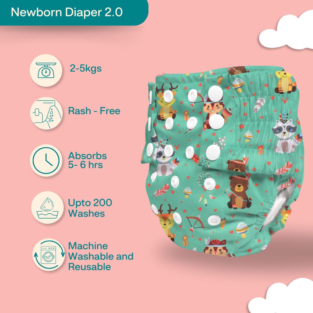 Ice Candy Newborn Cloth Diaper 2.0 with 1 cotton Insert (2 kg - 5 kg)