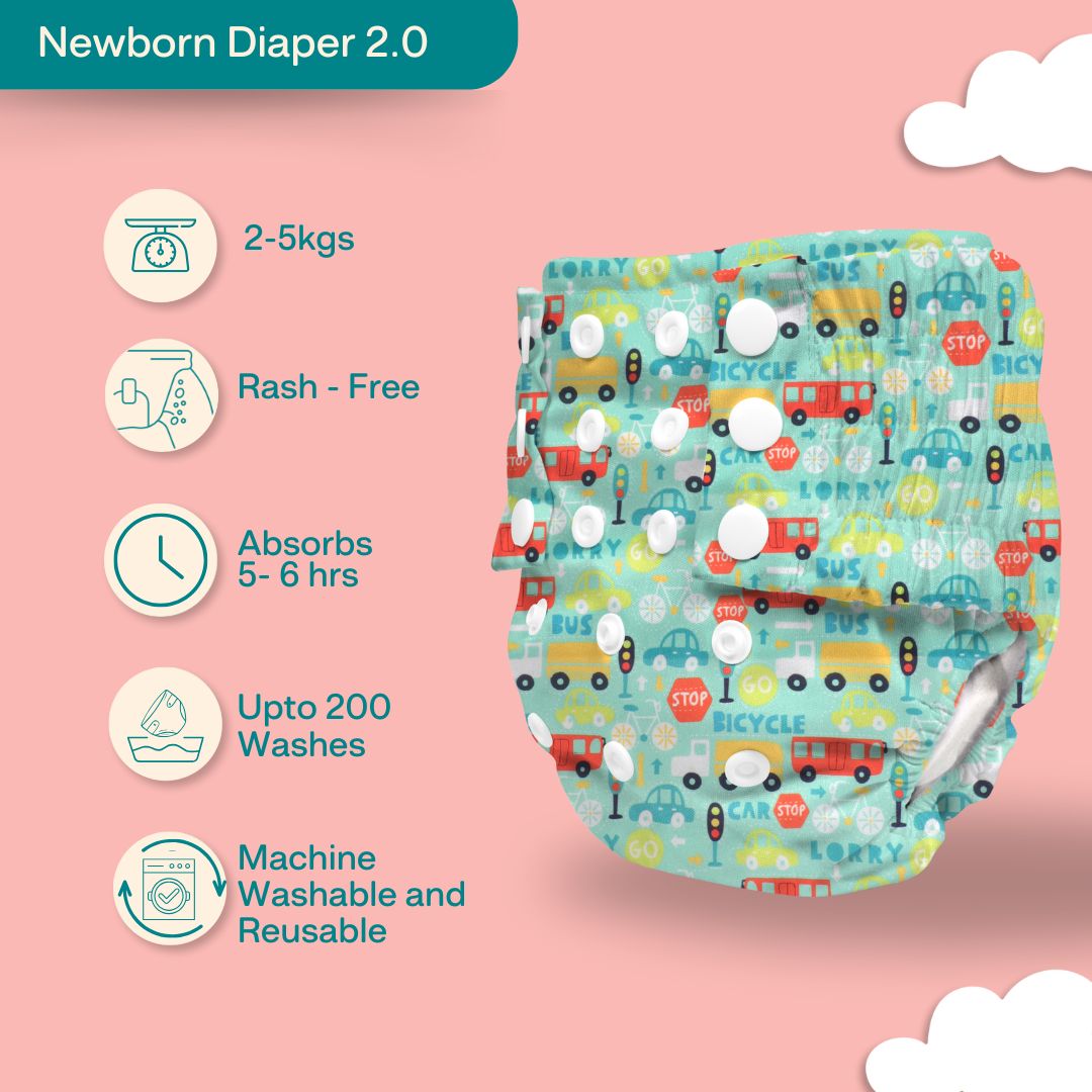 Ice Candy Newborn Cloth Diaper 2.0 with 1 cotton Insert (2 kg - 5 kg)