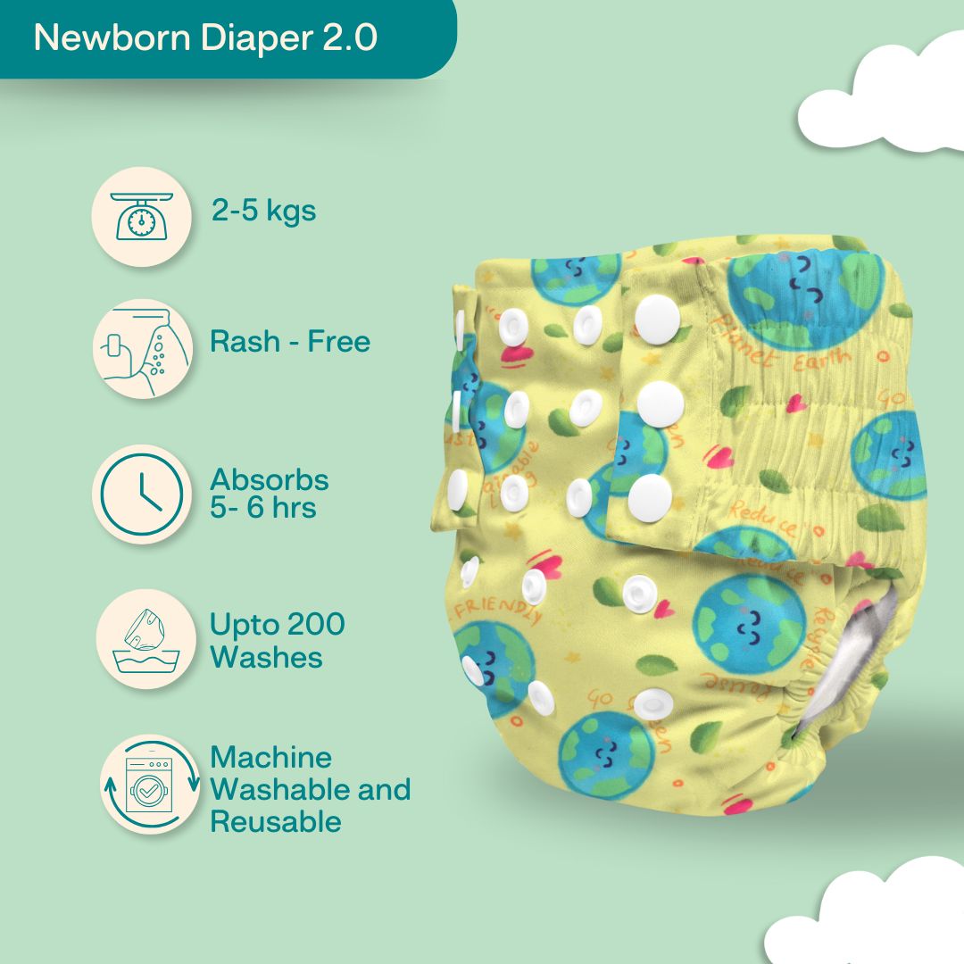 Ice Candy Newborn Cloth Diaper 2.0 with 1 cotton Insert (2 kg - 5 kg)