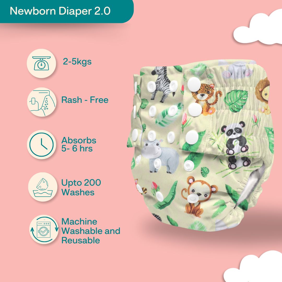 Ice Candy Newborn Cloth Diaper 2.0 with 1 cotton Insert (2 kg - 5 kg)