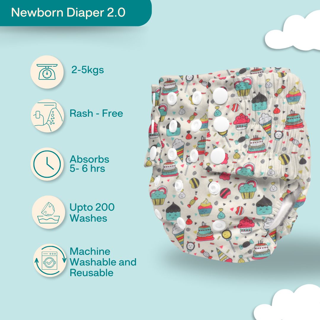 Ice Candy Newborn Cloth Diaper 2.0 with 1 cotton Insert (2 kg - 5 kg)