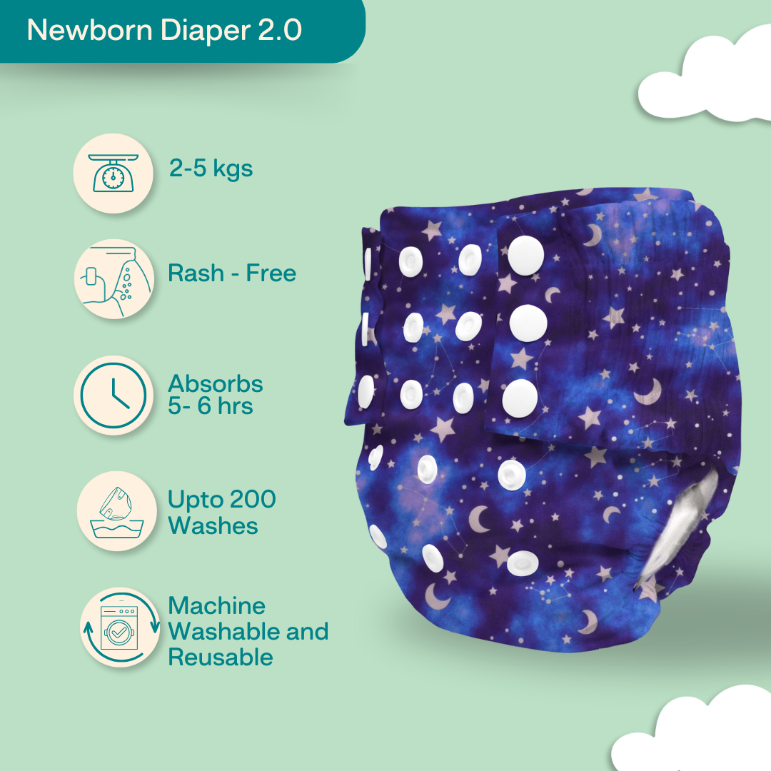 Ice Candy Newborn Cloth Diaper 2.0 with 1 cotton Insert (2 kg - 5 kg)