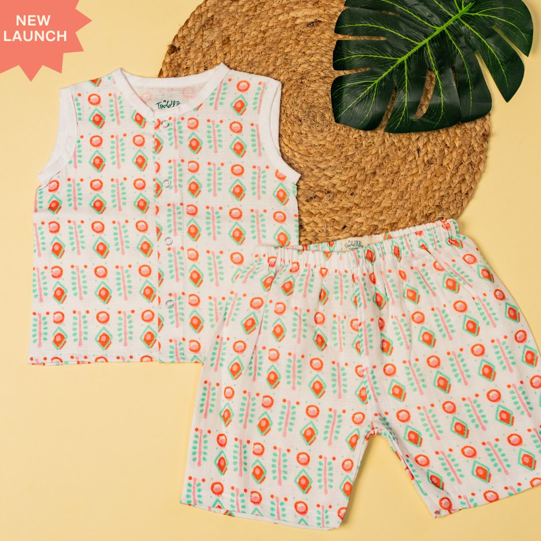 Flora Pixels- Muslin Jabla and Shorts for Babies and Toddlers