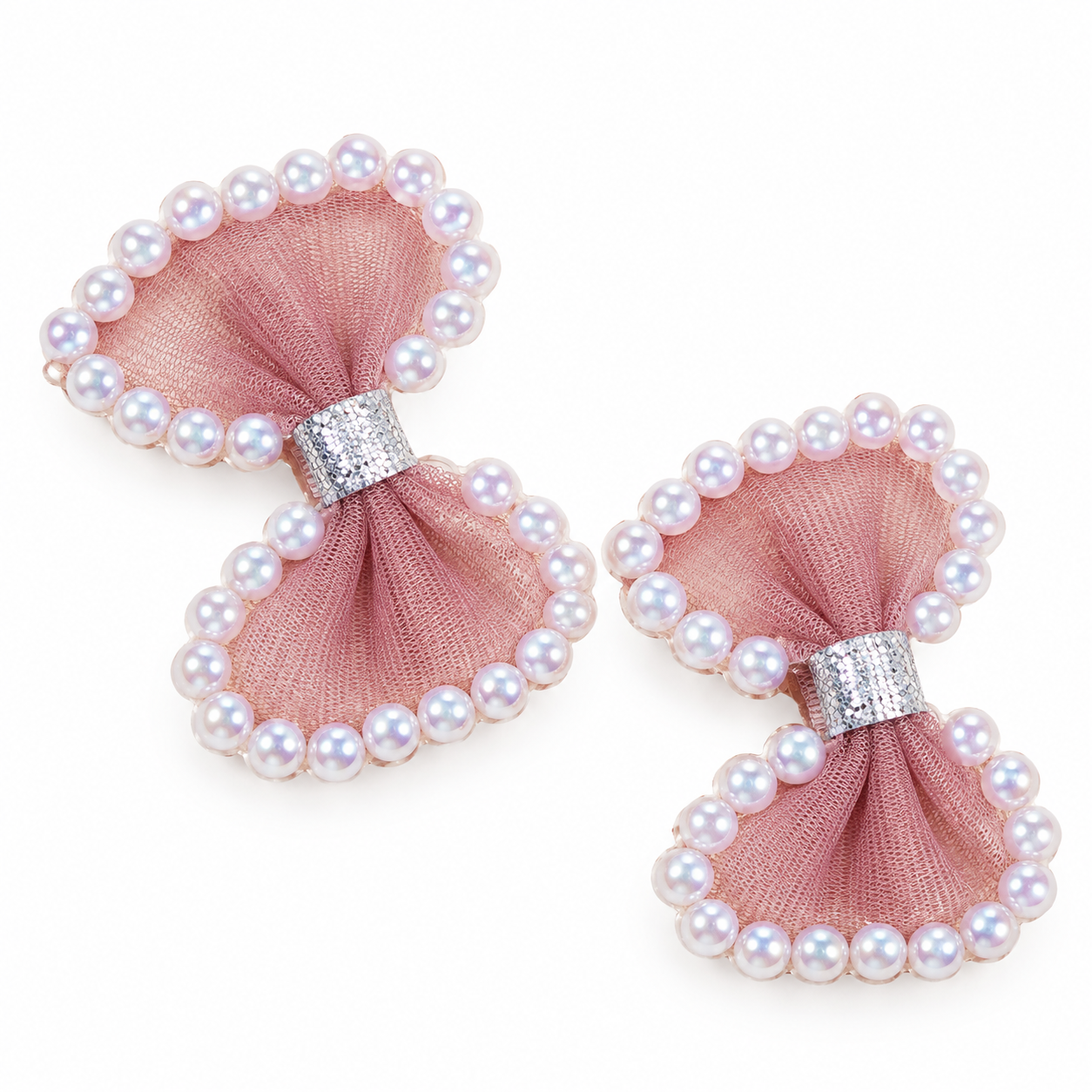 Sparkling Pearl-Trimmed Bow Clips