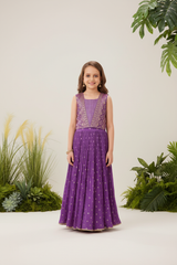 Whizzo Kids Royal Purple Festive Lehenga Set for Girls – Embroidered Ethnic Party Wear Lehenga (1 Year to 7 Years)