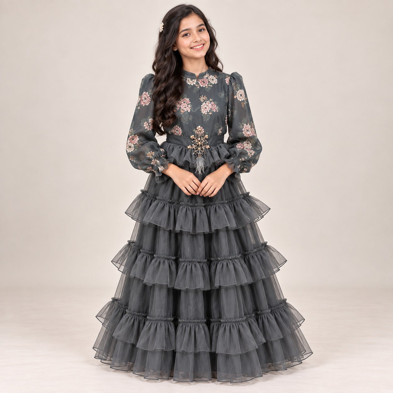 Elaris Tiered Tulle Gown for Girls | 13Y to 14Y