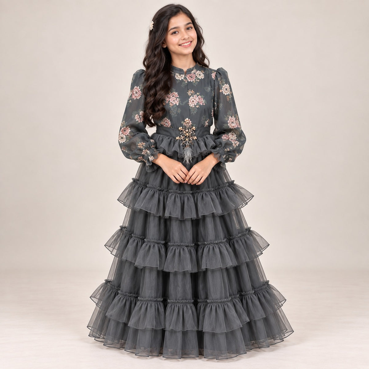 Elaris Tiered Tulle Gown for Girls | 13Y to 14Y
