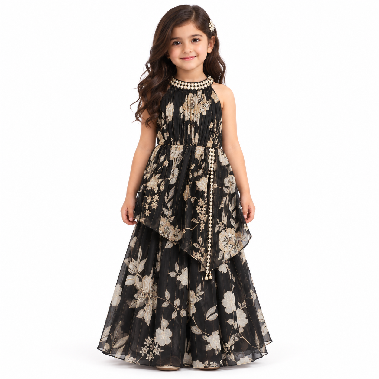 Leela Floral Overlay Gharara Set | 1-6Y