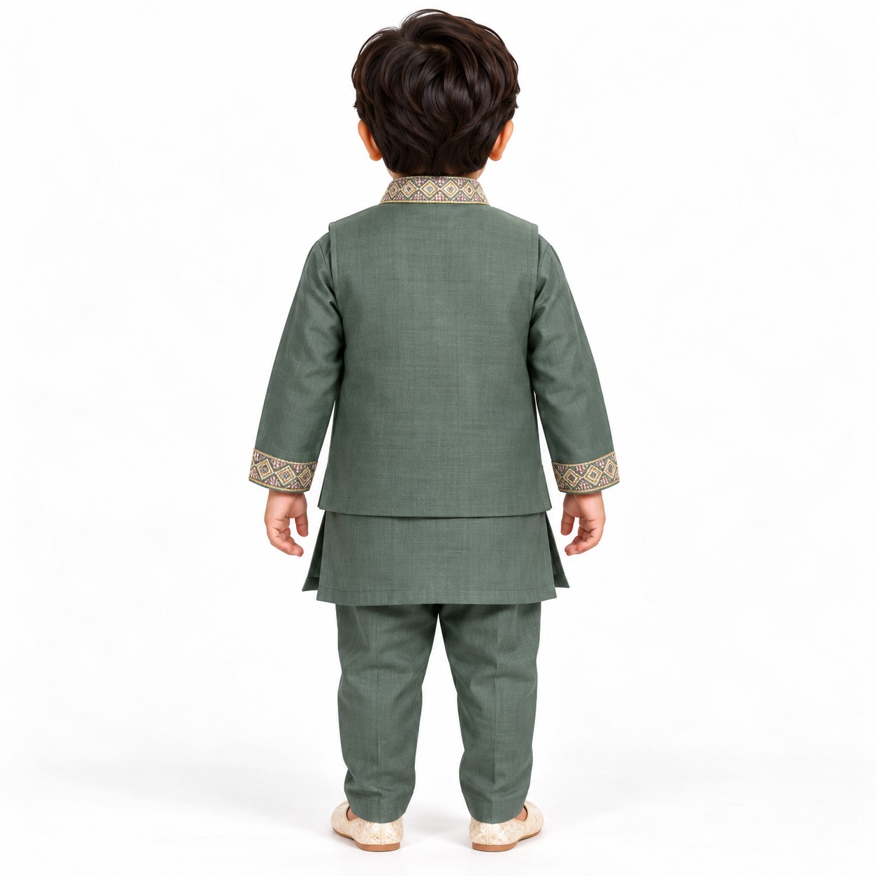Emerald Floral Grace Jacket Kurta Set | NB–5Y