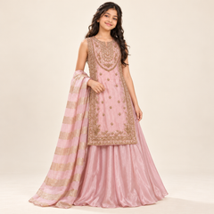 Alesha Gold Zari Panel Lehenga Set | 5-18Y
