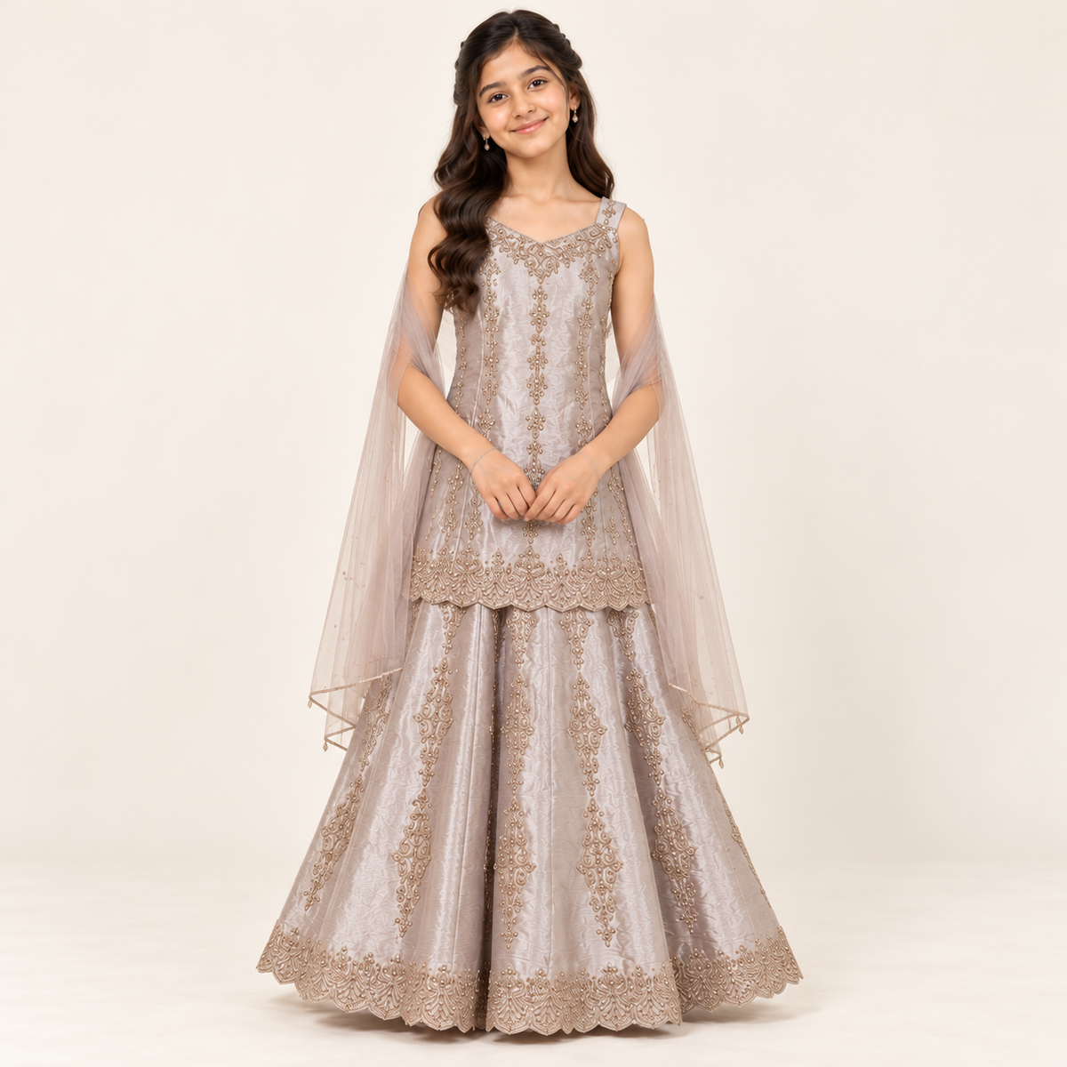 Yashvi Scalloped Embroidery Sharara Set | 5-18Y