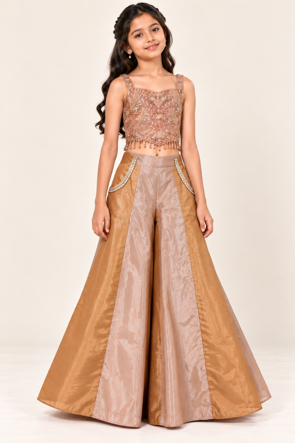 Aarika Duotone Beadwork Palazzo Set | 2-15Y