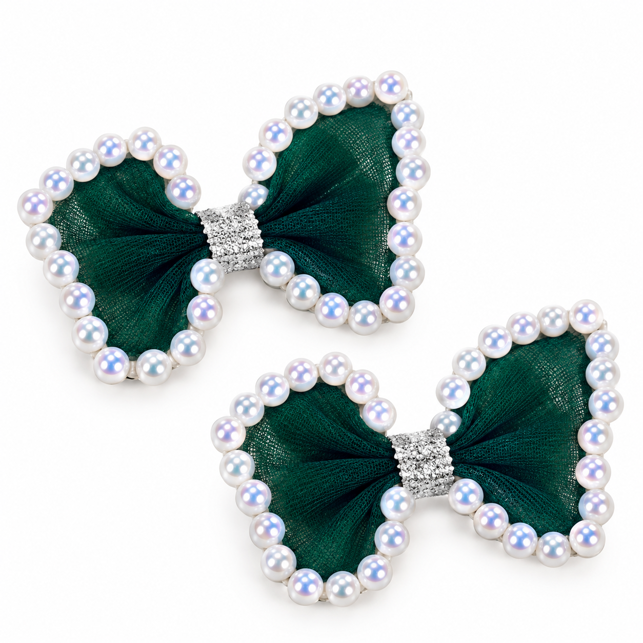 Sparkling Pearl-Trimmed Bow Clips