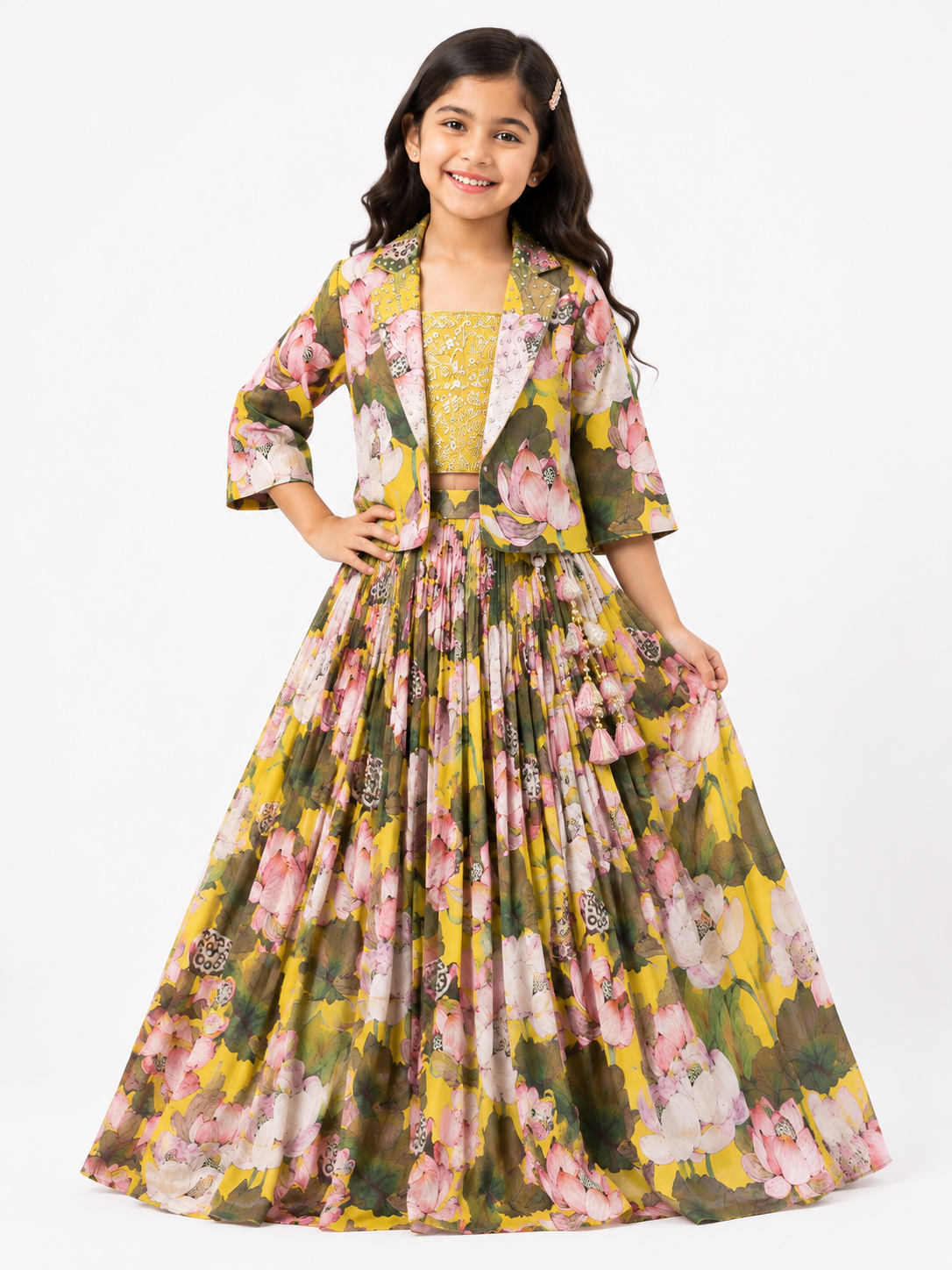 Florae Detachable Jacket Lehenga Set for Girls | 6-7Y