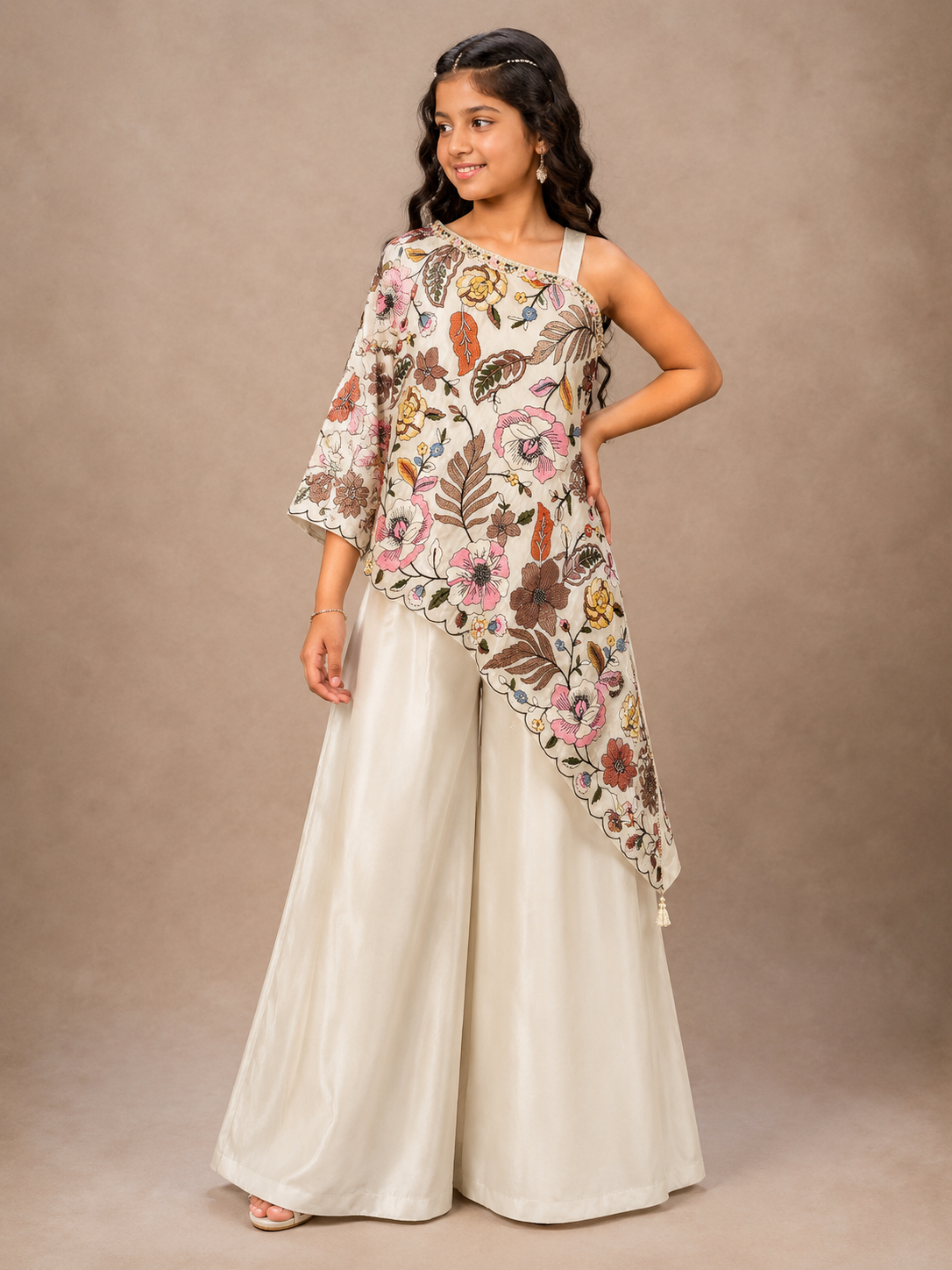 Scallop Floral Drape Palazzo For Girls 5Y TO 16Y