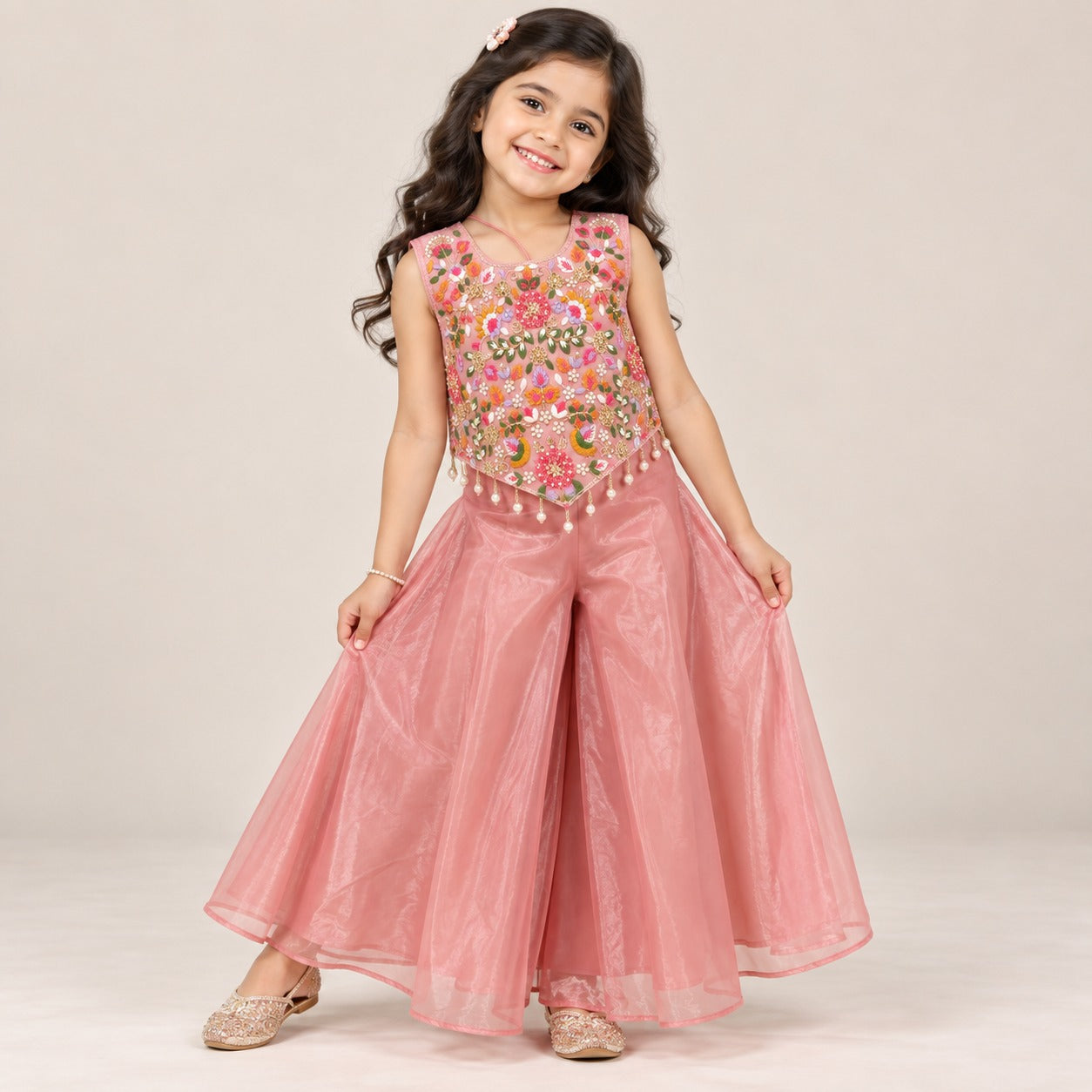 Floral Embellished Crop Top Gharara Set | 1Y to 18Y