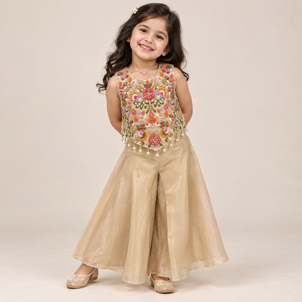 Floral Embellished Crop Top Gharara Set | 1Y to 18Y