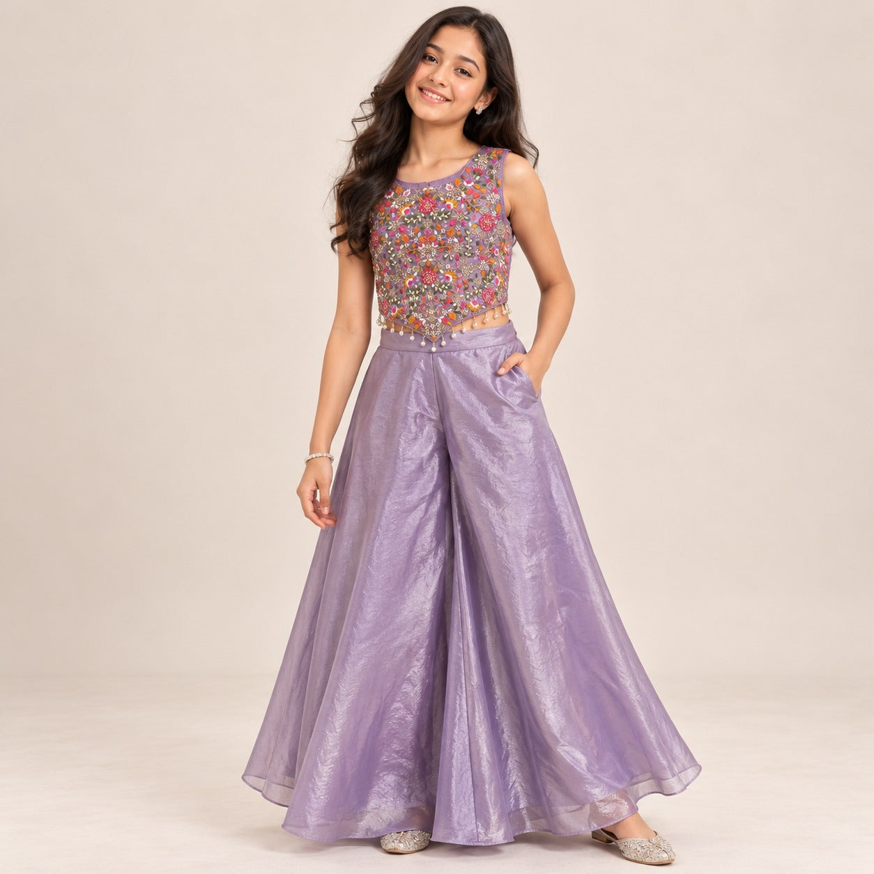 Floral Embellished Crop Top Gharara Set | 1Y to 18Y