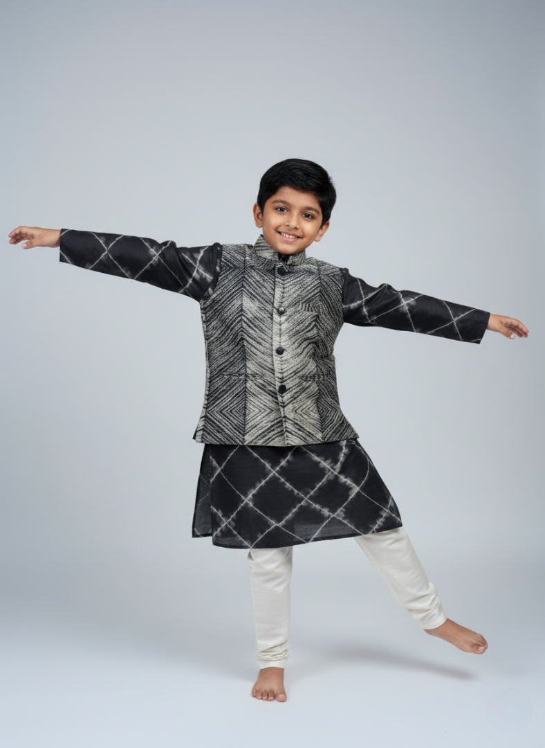 Geometric Jacket Kurta Set for Boys