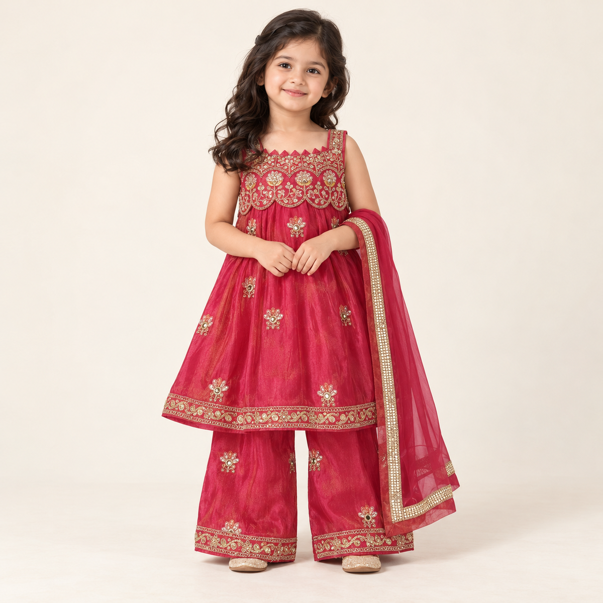 Anvika Goldwork Gharara Set | 1–4Y