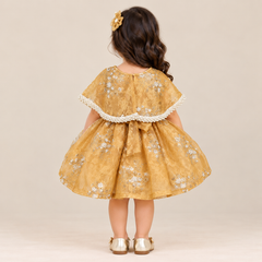 Golden Floral Lace Cape Dress | 1-4Y