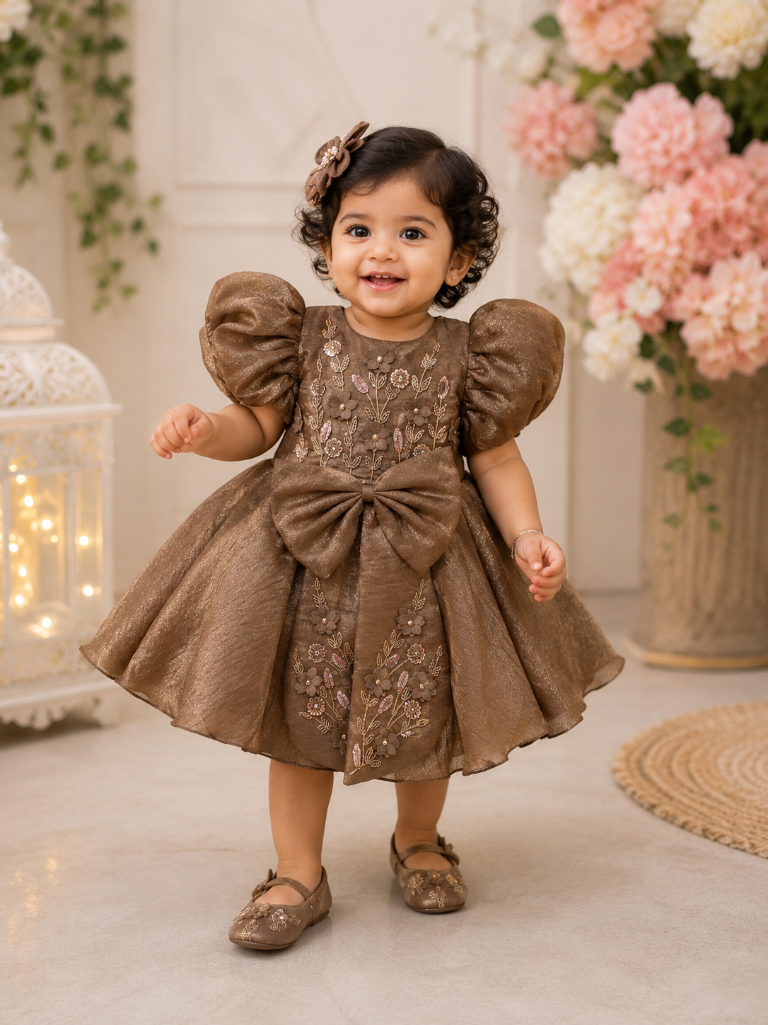 Grand Bow Sequence Floral Dress for Girls | 1Y to 6Y