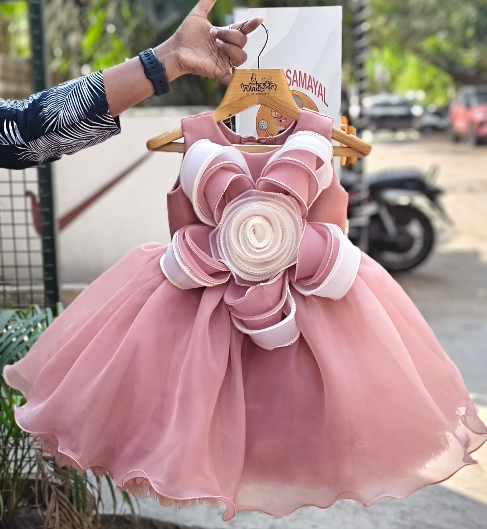 Blush Pink Floral Designer Party Frock for Girls – Elegant Layered Celebration Dress with 100% Cotton Lining (Age 1 Year to 5 Years)