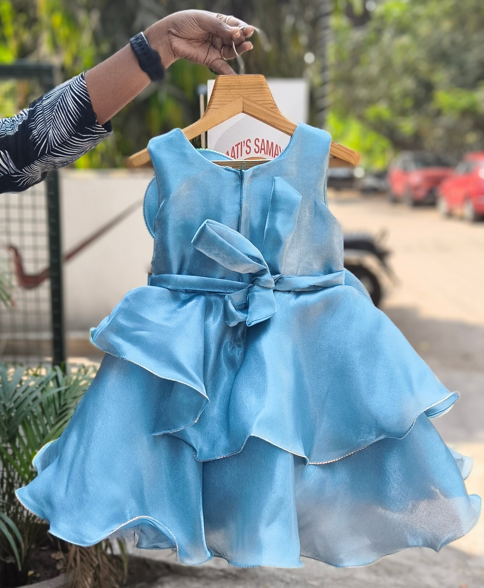 Sky Blue Sequin Petal Party Frock for Girls – Designer Layered Celebration Dress with 100% Cotton Lining (Age 1 Year to 5 Years)