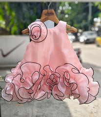 Statement Ruffle Layer Designer Party Frock with Sculpted Floral Shoulder Detail – Elegant Celebration Dress for Girls (Age 1 Year to 5 Years) | WHIZZO