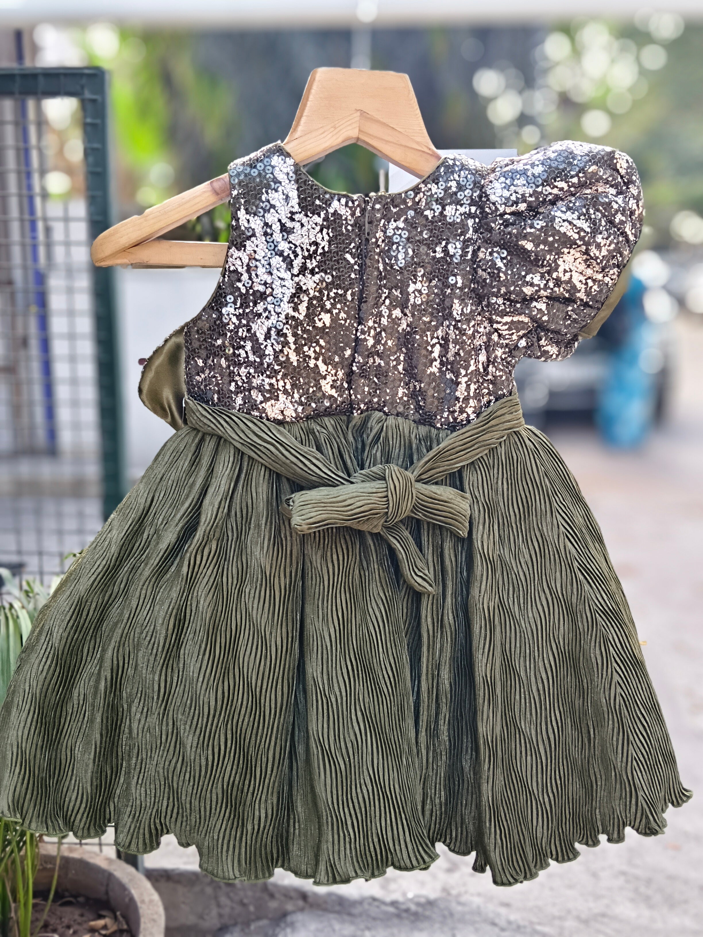 3D Floral Sequin Designer Party Frock with Puff Sleeve & Textured Flare Skirt – Elegant Celebration Dress for Girls (Age 1 Year to 5 Years) | WHIZZO Kids