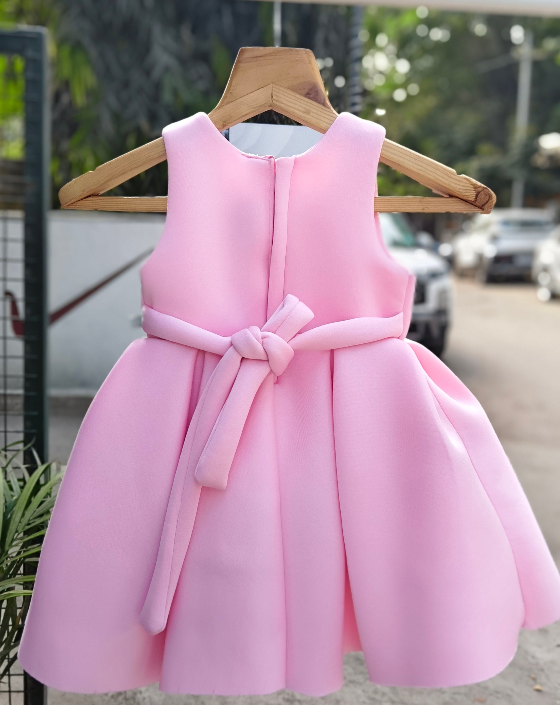 Powder Pink Sequin Butterfly Designer Party Frock with Pearl Embellishments & Pleated Princess Skirt – Celebration Dress for Girls (Age 1 Year to 5 Years) | WHIZZO Kids