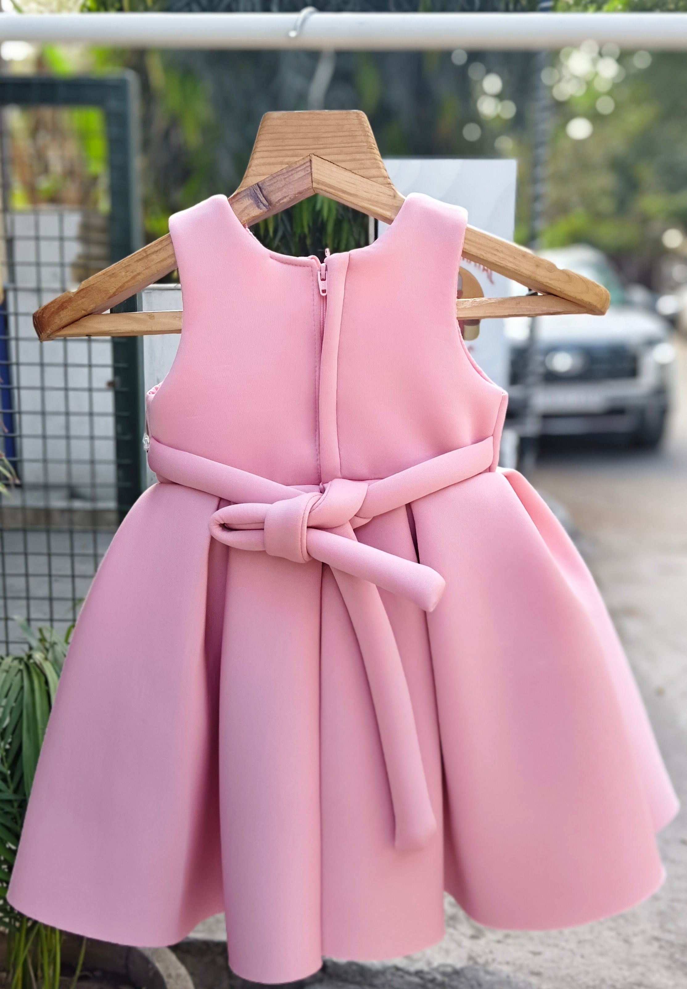 Peach Sequin Butterfly Designer Party Frock with Pearl Embellishments & Pleated Princess Skirt – Celebration Dress for Girls (Age 1 Year to 5 Years) | WHIZZO Kids