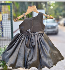 Metallic Satin 3D Floral Designer Party Frock with One-Shoulder Strap & Flared Princess Skirt – Elegant Celebration Dress for Girls (Age 1 Year to 5 Years) | WHIZZO Kids