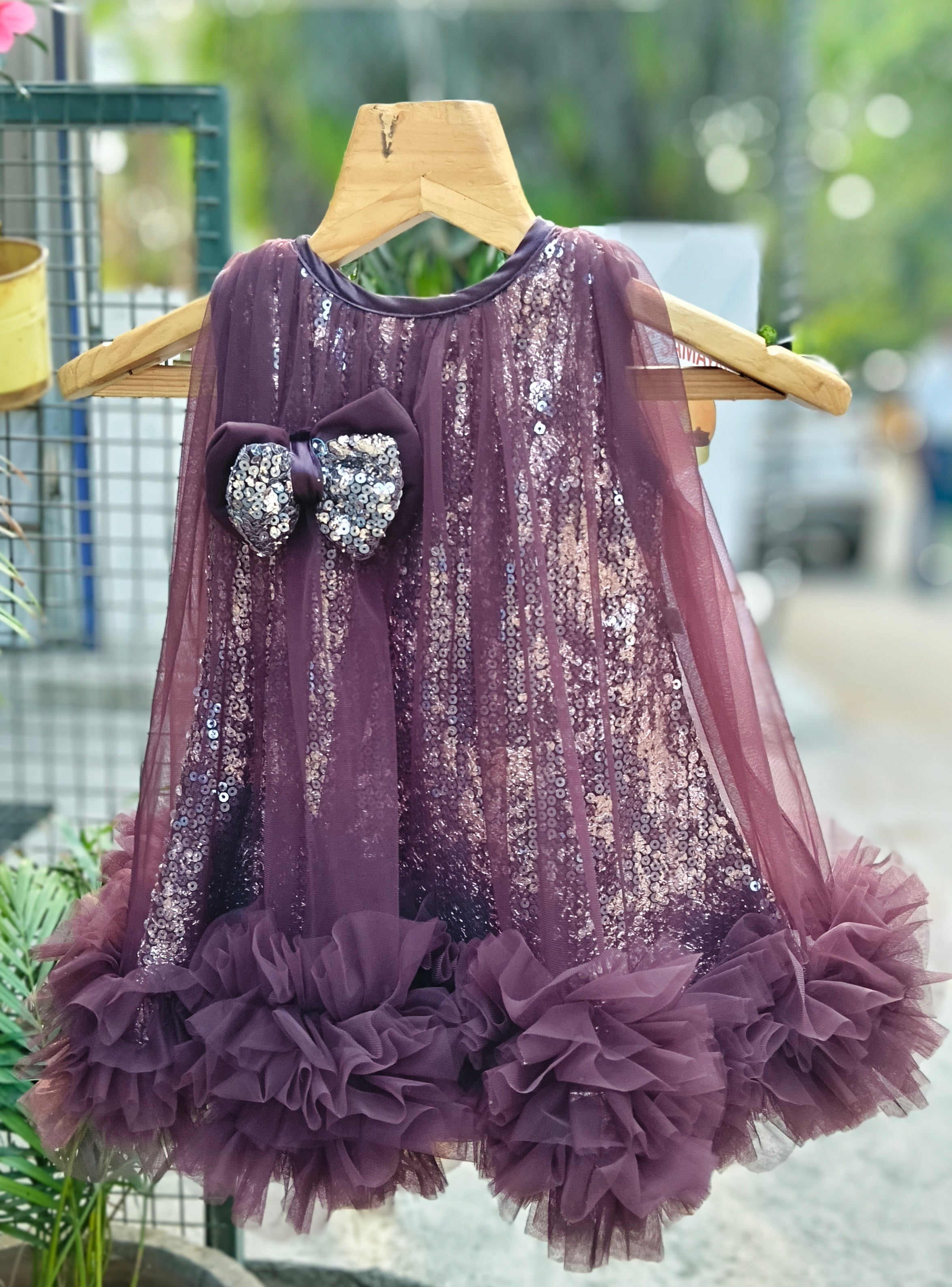 Sequin Sparkle Bow Designer Party Frock with Soft Tulle Ruffle Hem – Elegant Celebration Dress for Girls (Age 1 Year to 5 Years) | WHIZZO Kids