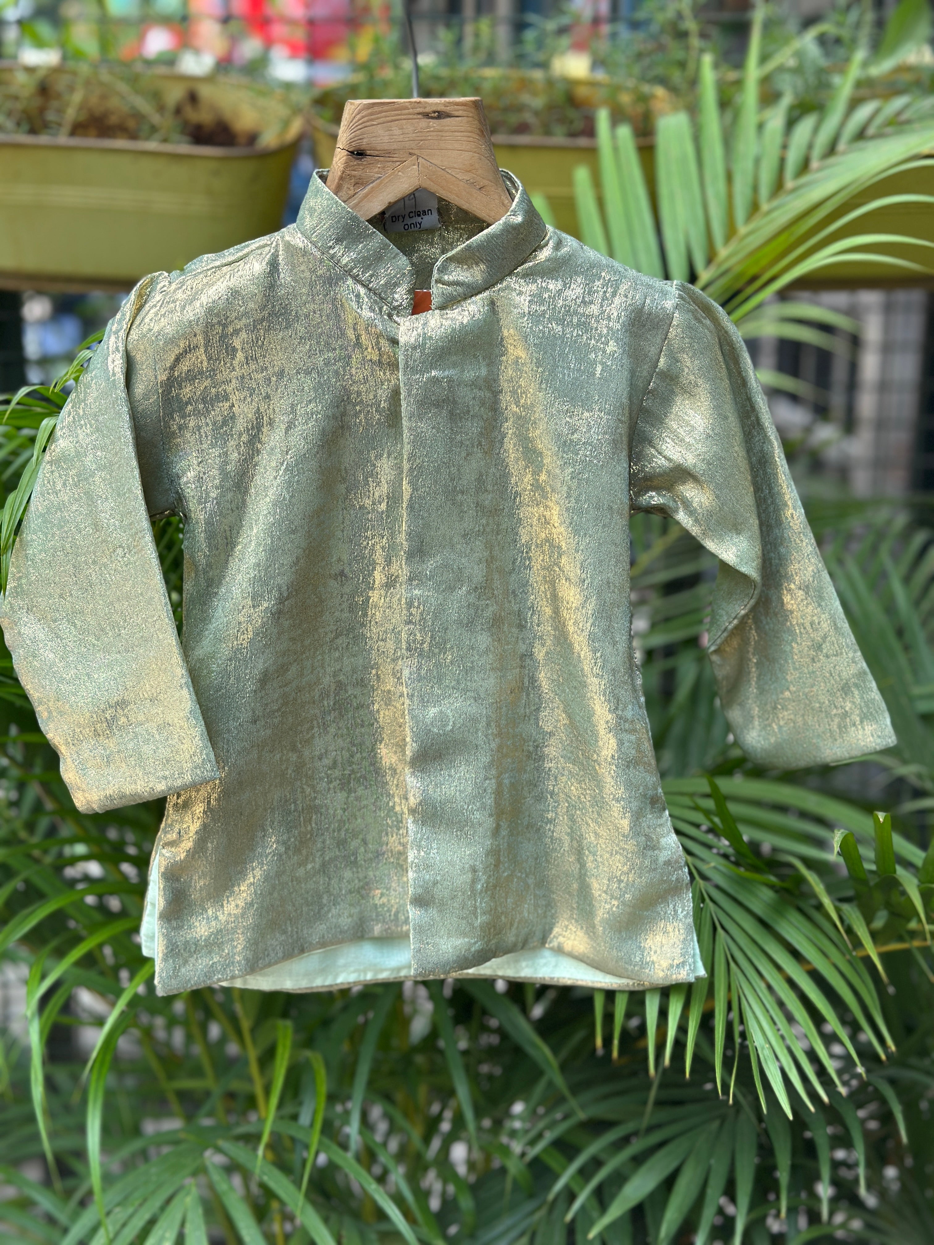 Boys Green  Silk Metallic Tissue Kurta with Matching Dhoti – Premium Ethnic Wear for Baby Boys (Newborn – 2 Years)