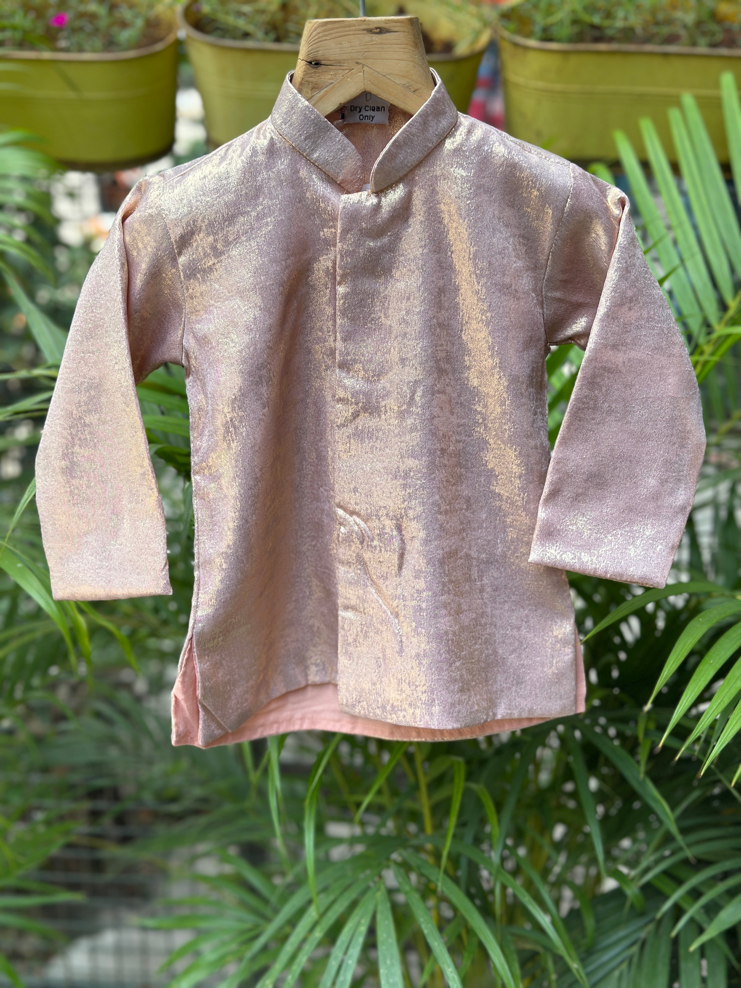 Boys Peach Silk Metallic Tissue Kurta with Matching Dhoti – Premium Ethnic Wear for Baby Boys (Newborn – 2 Years)
