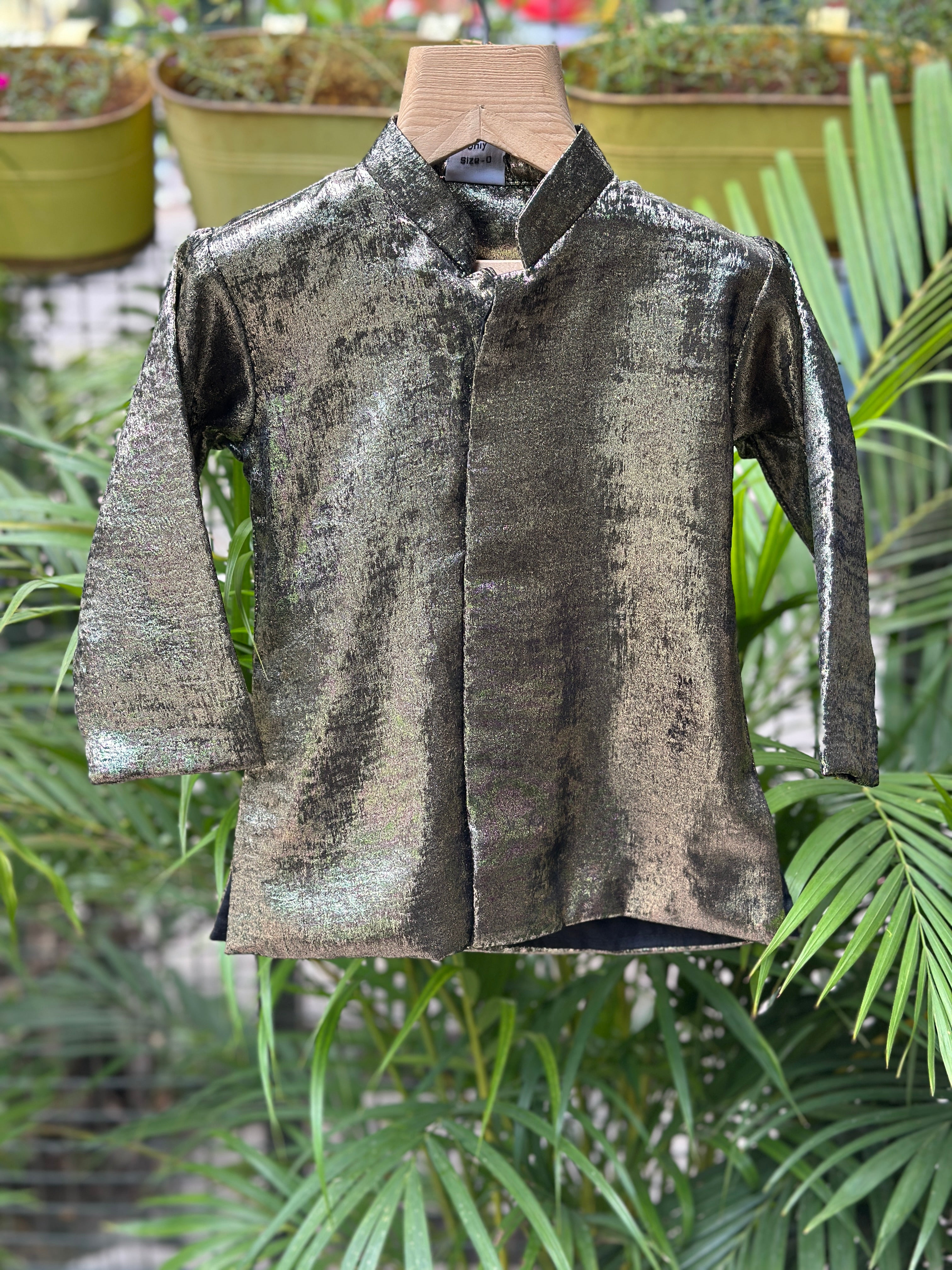 Boys Black Silk Metallic Tissue Kurta with Matching Dhoti – Premium Ethnic Wear for Baby Boys (Newborn – 2 Years)