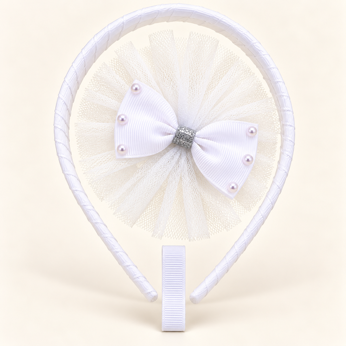Rosette Pearl Bow Headband