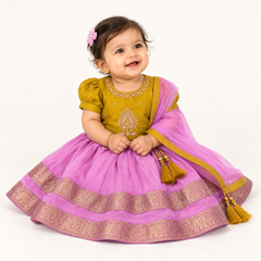 Ishita Elephant Motif Silk Lehenga Set | 3M - 5Y