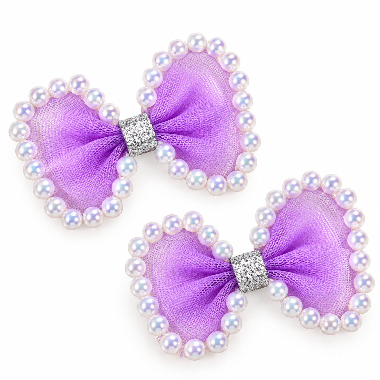 Sparkling Pearl-Trimmed Bow Clips