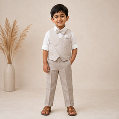 Linen Gold Motif Waistcoat Set