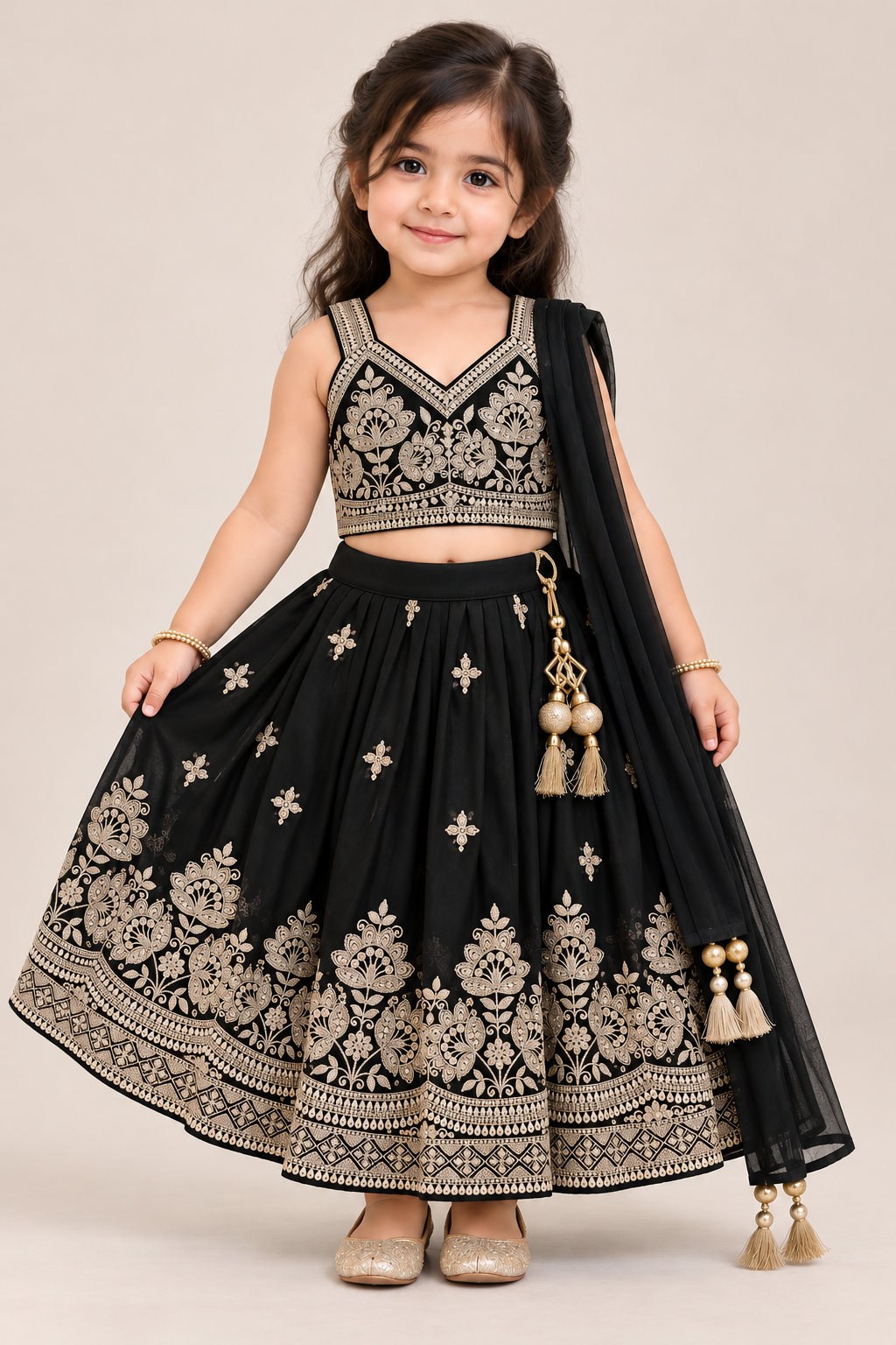 Hridaya Zari Border Lehenga Set | 1-4Y