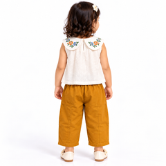 Embroidered Collar Top with Cargo Pants Set | 1-6Y