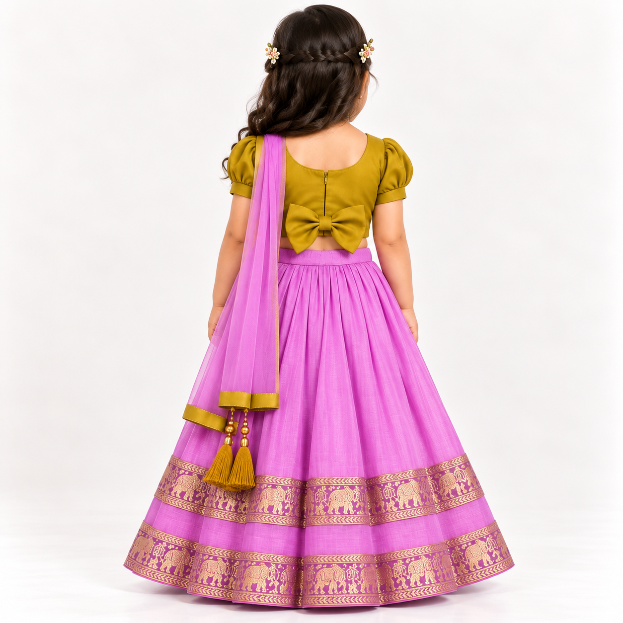 Ishita Elephant Motif Silk Lehenga Set | 3M - 5Y