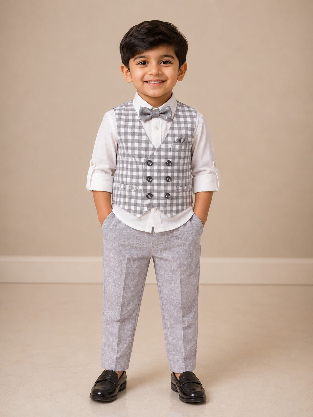 Madras Linen Checks Waistcoat Set