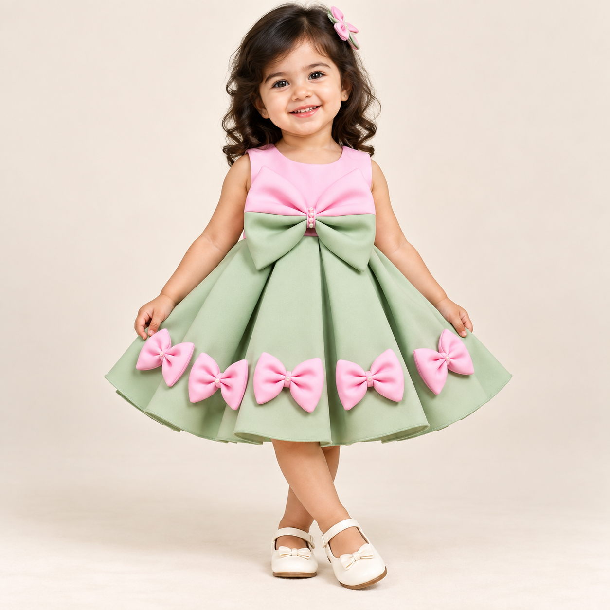 Marovia Layered Bow Dress for Girls | 1Y to 4Y
