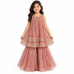 Pearl Neckline Lace Border Gharara Set | 1-6Y
