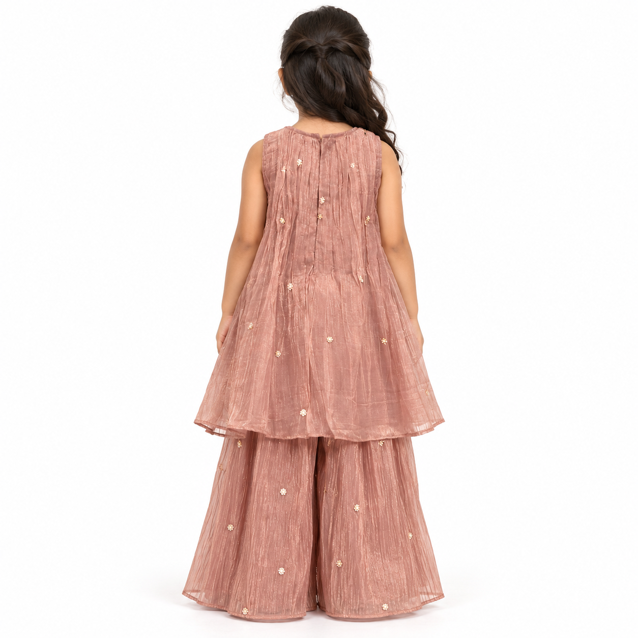 Pearl Neckline Lace Border Gharara Set | 1-6Y
