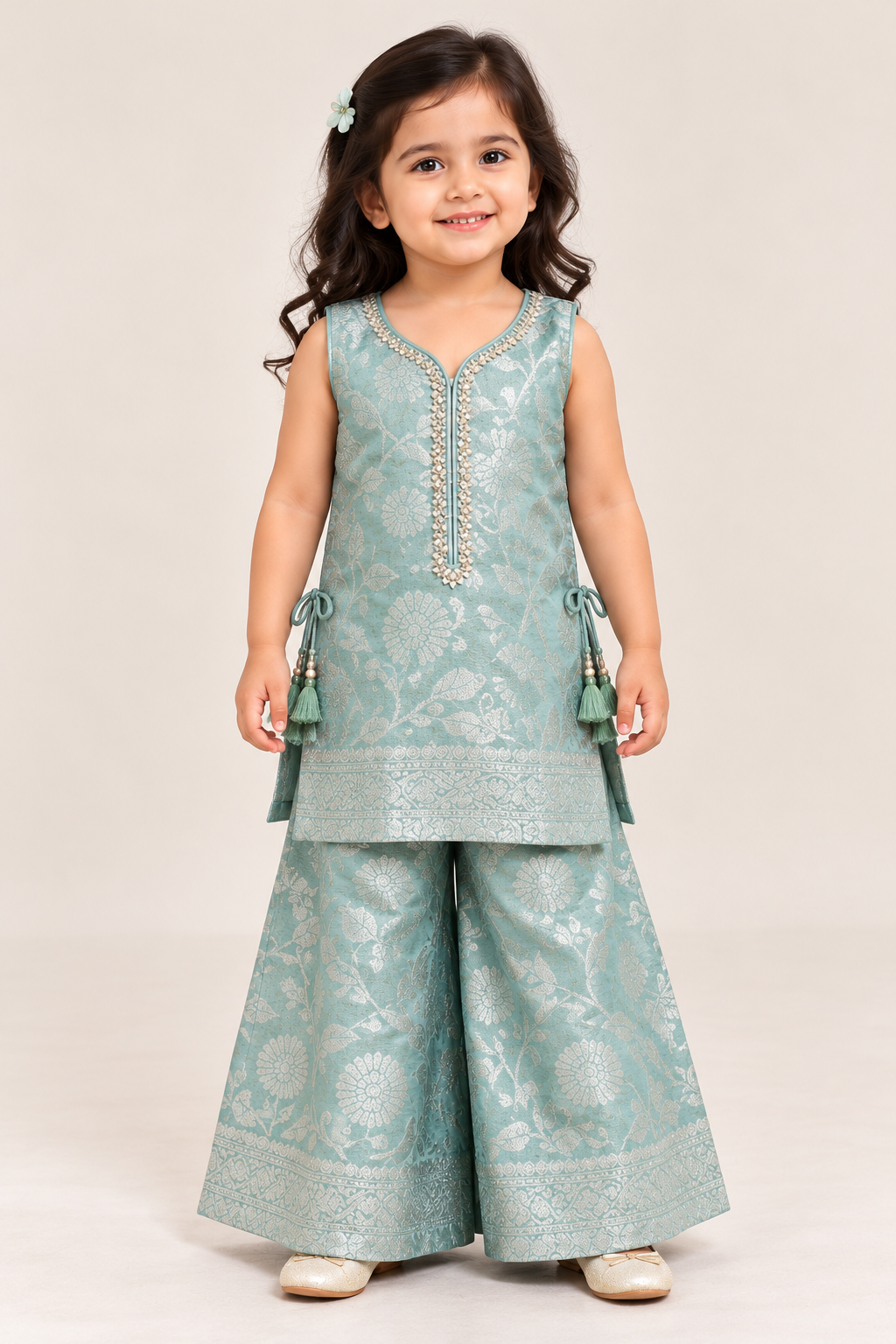 Niharika Silver Motif Gharara Set | 1-4Y