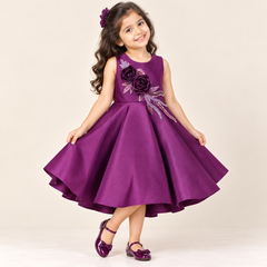 Plum Rose Embellished Dress for Girls | 1Y to 6Y